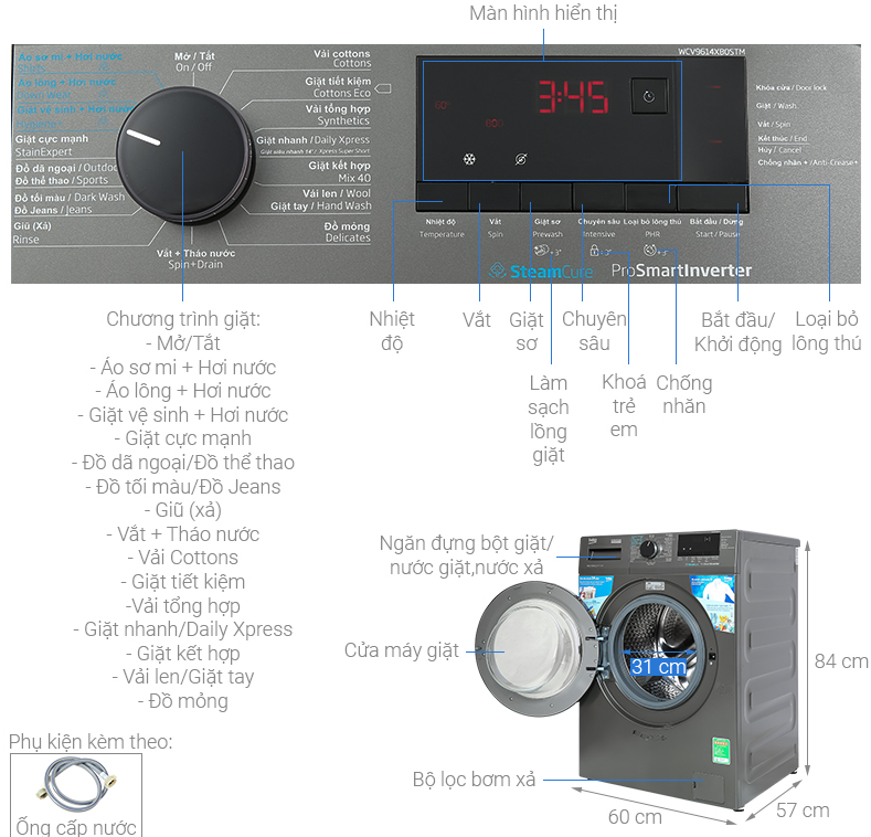 Máy giặt Beko 9kg-WCV9614XB0STM