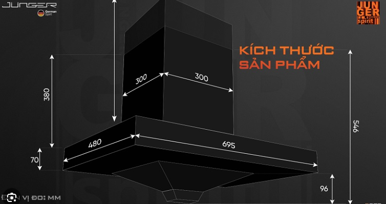 Máy hút khói, hút mùi kính ngang Junger - HRJ-702L (Cảm ứng vẫy tay)