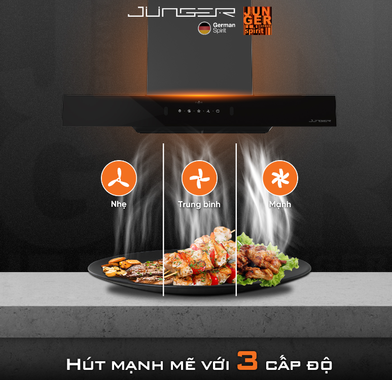 Máy hút khói, hút mùi kính ngang Junger - HRJ-90 (Cảm ứng vẫy tay)