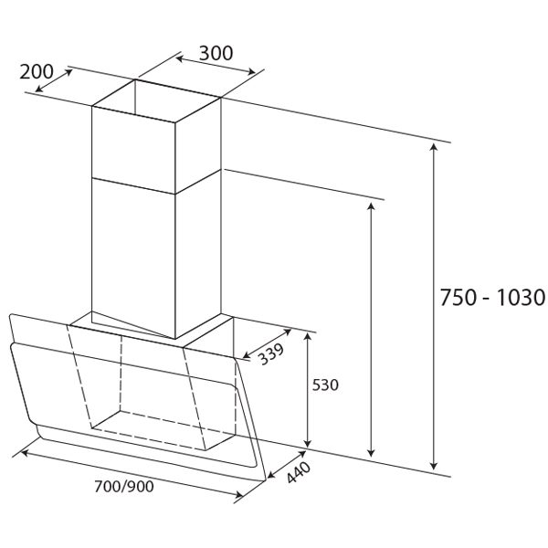 Máy hút khói, hút mùi kính vát KAFF KF-LUX-AT90FH-BK