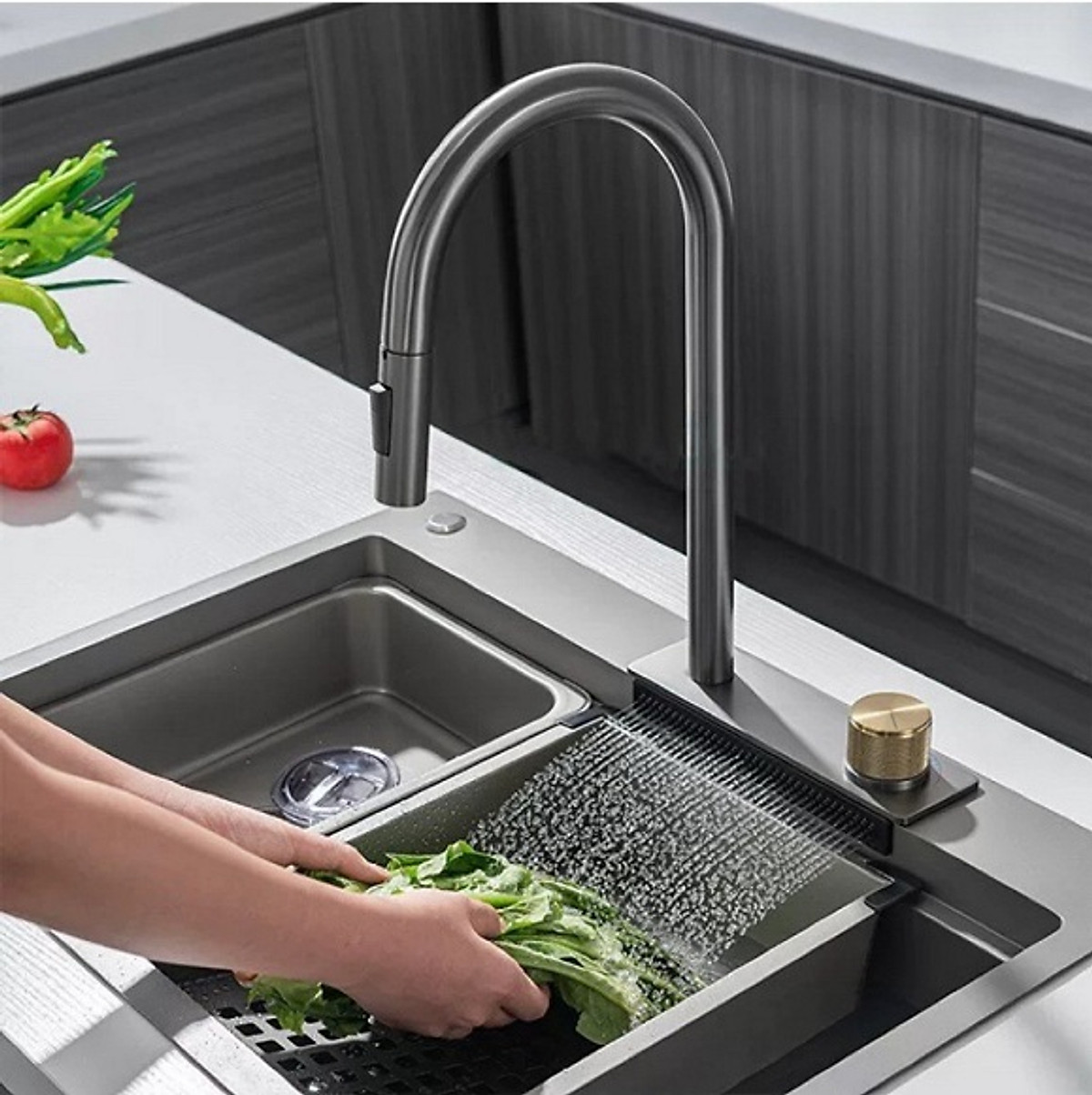 Combo Chậu rửa chén I-Royal IR-7546CBNSBL 1 hộc inox phủ nano đen