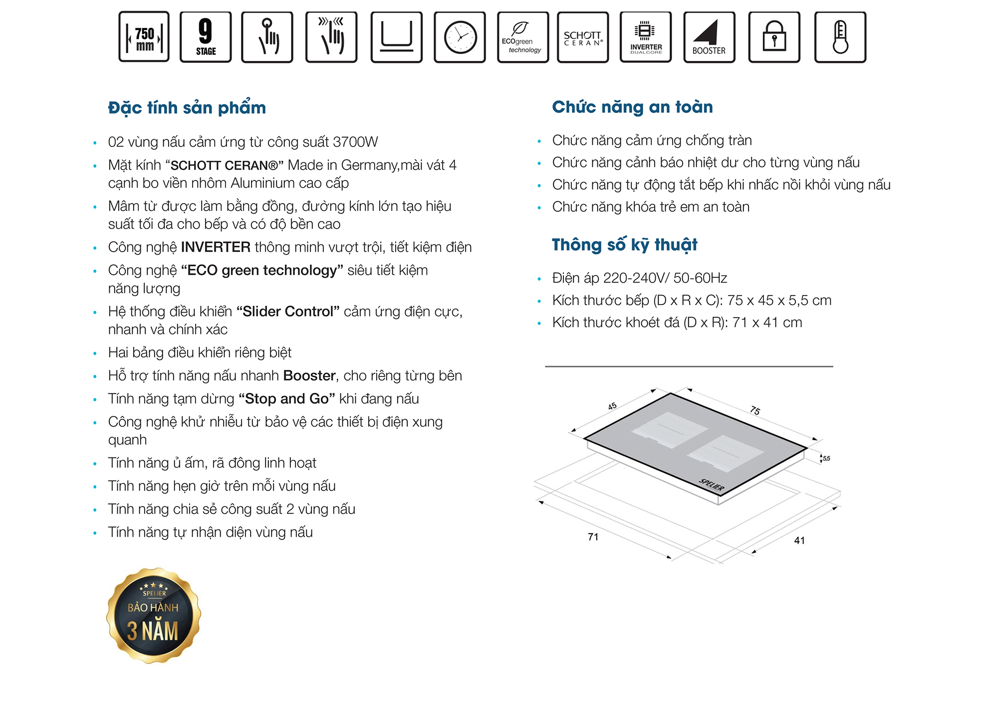 Bếp từ đôi Spelier SPE - IC 1089 EG