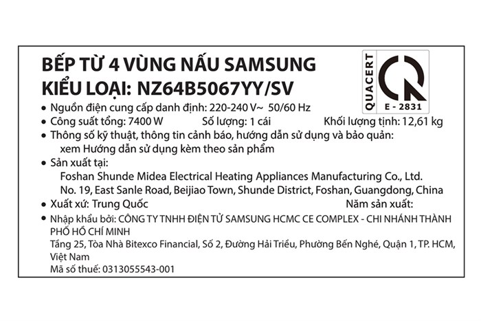 Bếp từ 4 vùng nấu Samsung Bespoke NZ64B5067YY/SV