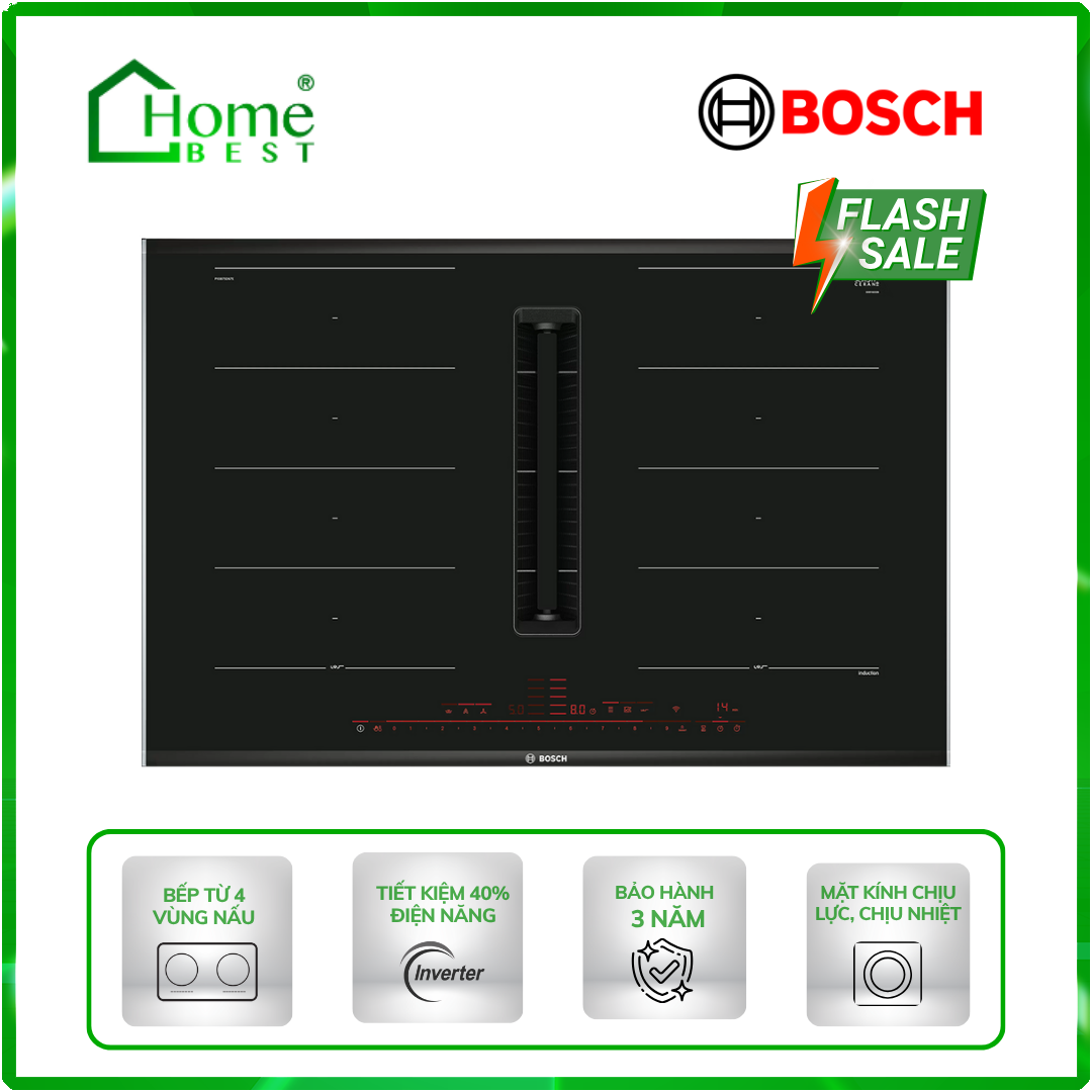 Bếp điện từ 4 vùng nấu kết hợp hút mùi Bosch HMH.PXX875D67E