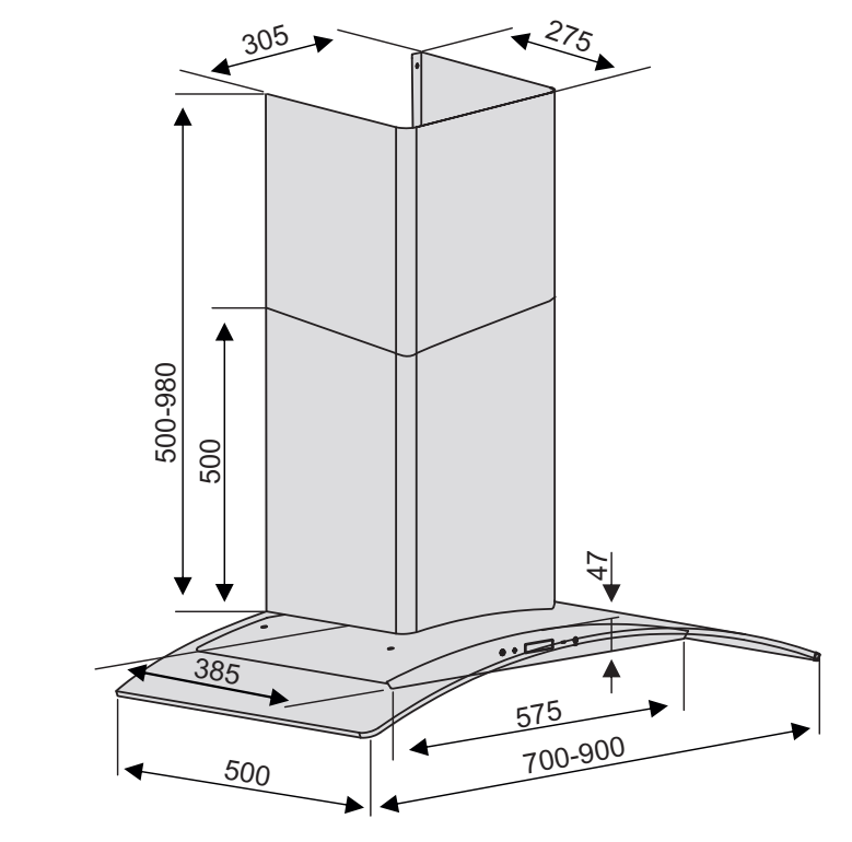 Máy hút khói, hút mùi kính cong Lorca TA - 2001C - 70cm