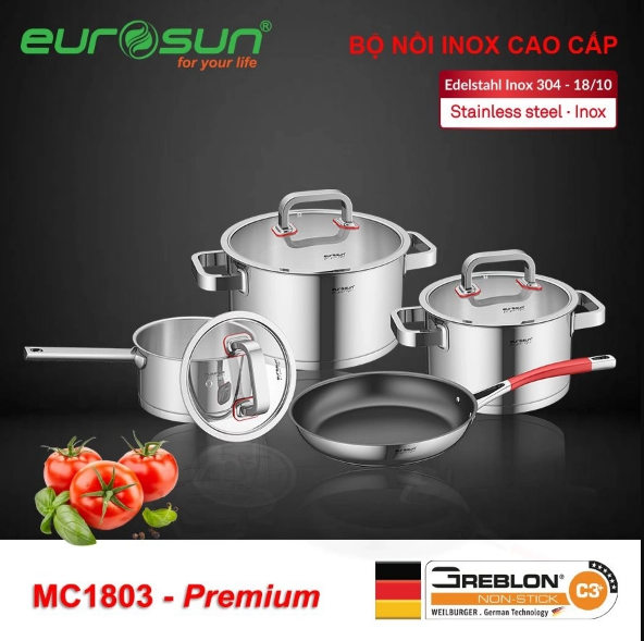 Bộ nồi inox 7 món Eurosun MC1803- Premium