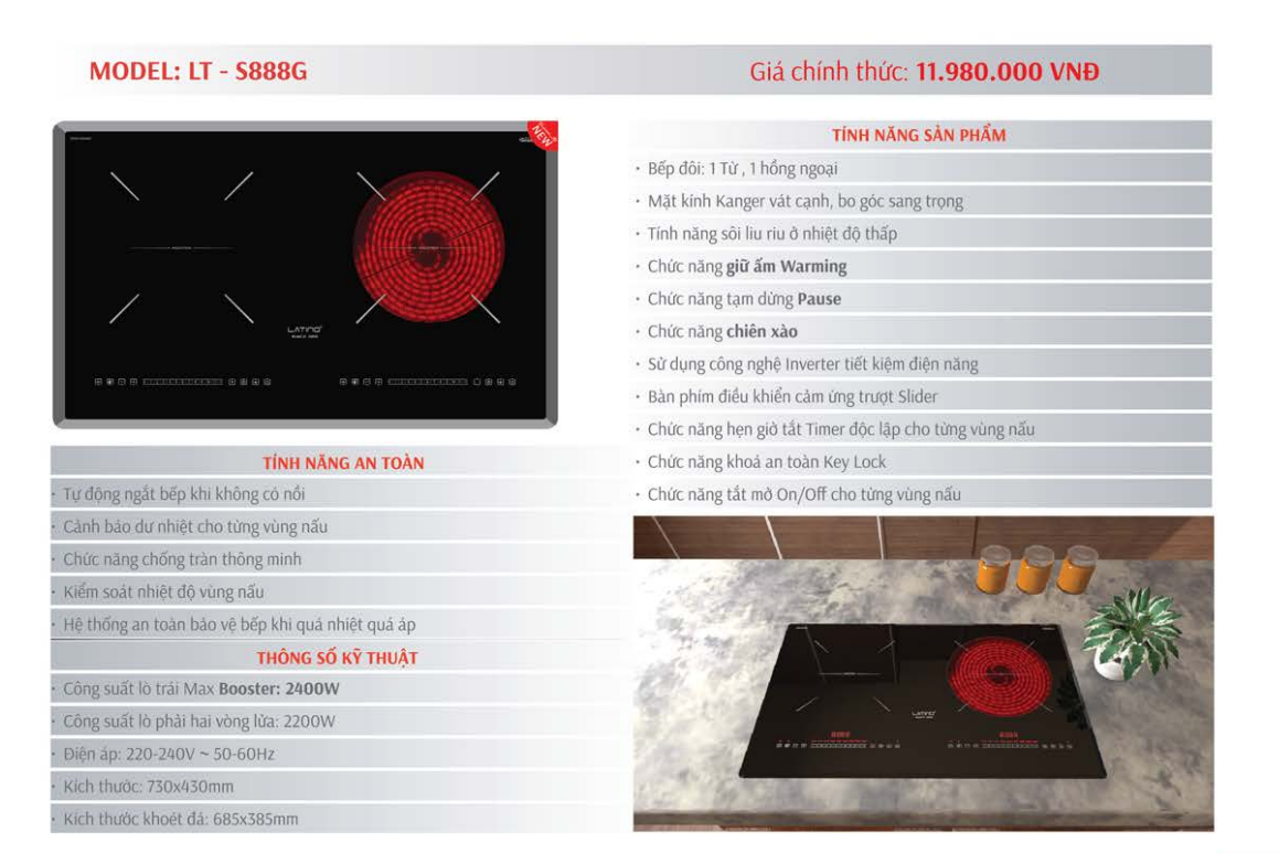 Bếp từ kết hợp hồng ngoại Latino LT - S888G