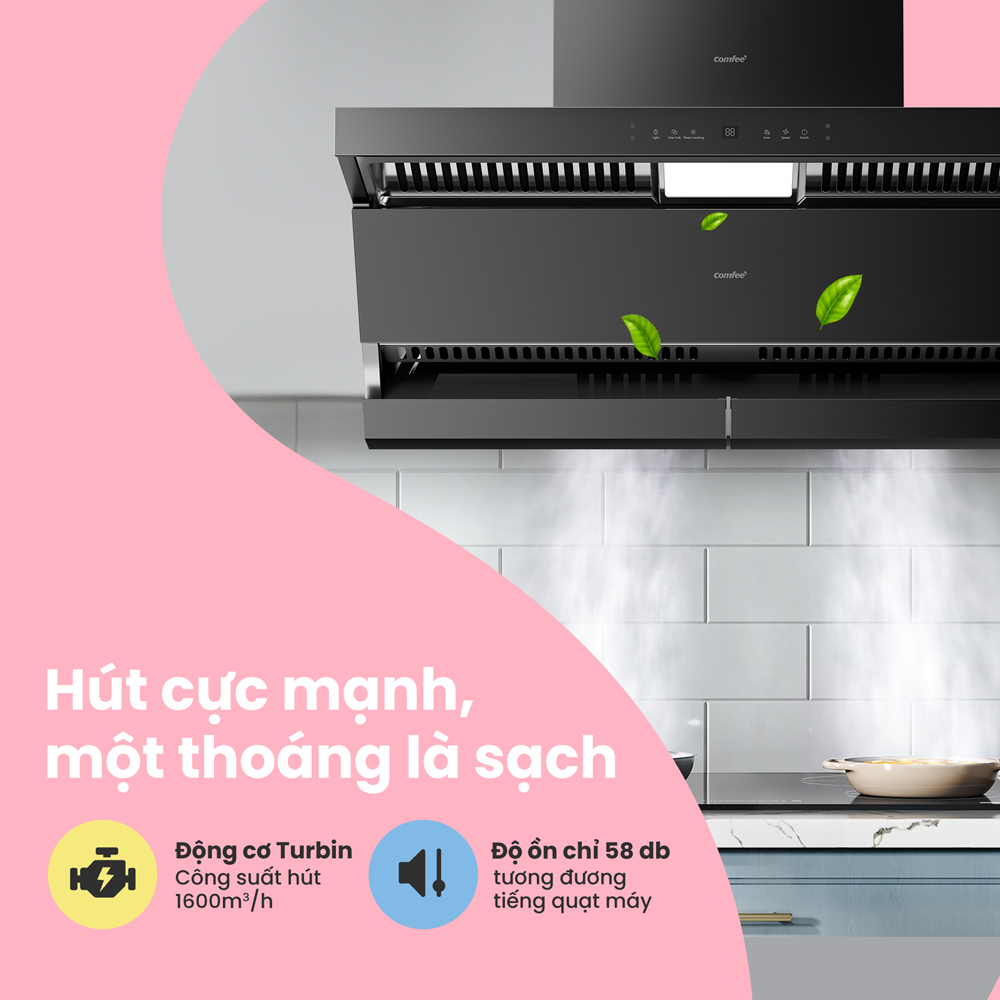 Máy hút khói, hút mùi kính vát COMFEE CH-90WJ07B