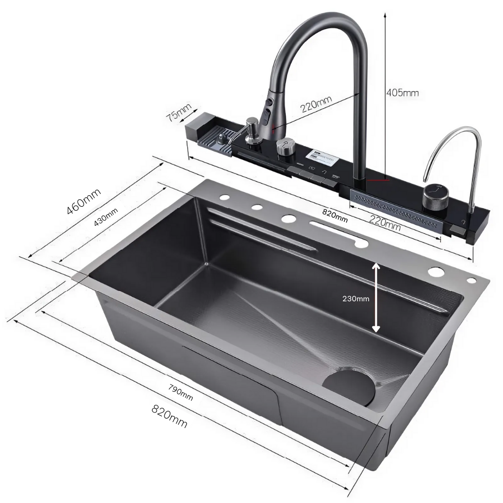 Chậu rửa chén 1 hộc 8246 - Nano đen 5 phím
