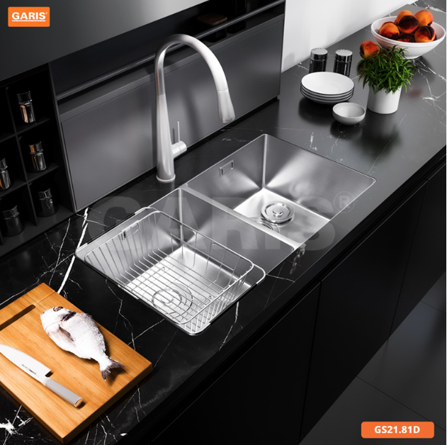 Chậu rửa bát 2 hộc âm bàn đá inox Garis GS21.81D