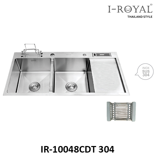 COMBO CHẬU RỬA CHÉN BÁT 2 HỘC CÂN CÓ CÁNH INOX 304 I-ROYAL IR-10048C 304