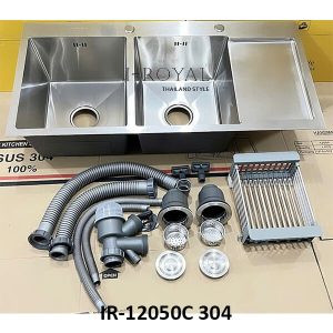 CHẬU RỬA CHÉN BÁT 2 HỘC CÂN CÓ CÁNH INOX 304 ĐÚC IR-12050C 304