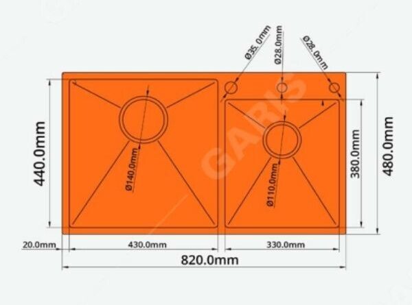 Chậu rửa bát 2 hộc âm bàn đá inox Garis GS21.81D