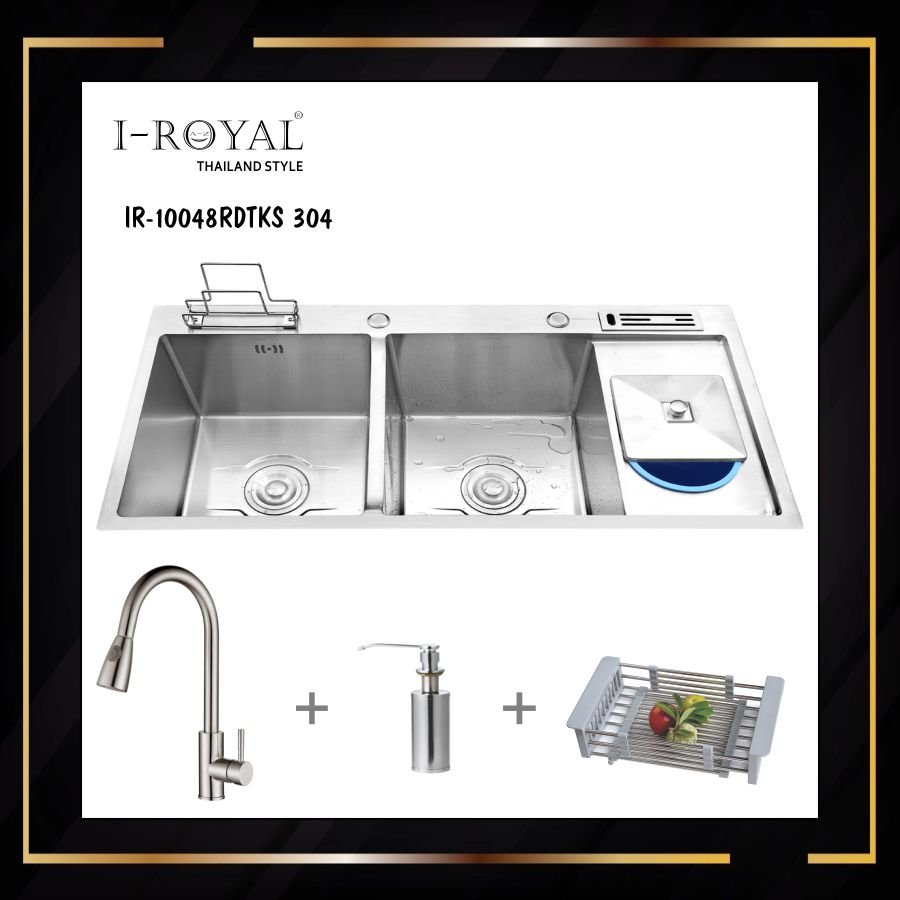COMBO CHẬU RỬA CHÉN BÁT INOX 304 ĐÚC CAO CẤP IR-10048RDT-KS 304