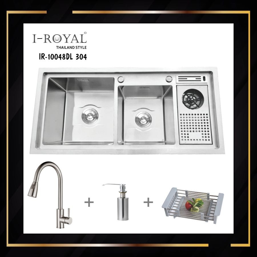 COMBO CHẬU RỬA CHÉN BÁT INOX 304 I-ROYAL IR-10048DL 304