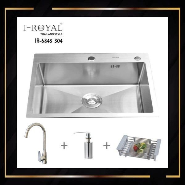 COMBO CHẬU RỬA CHÉN BÁT INOX 304 ĐÚC I-ROYAL IR-6845 304