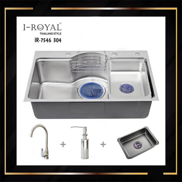 Combo chậu rửa chén inox 304 đúc I-ROYAL IR-7546 304