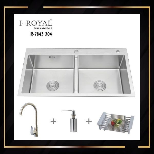 COMBO CHẬU RỬA CHÉN BÁT INOX 304 ĐÚC I-ROYAL IR-7843C 304