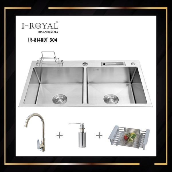 COMBO CHẬU RỬA CHÉN BÁT INOX 304 ĐÚC I-ROYAL IR-8148DT 304