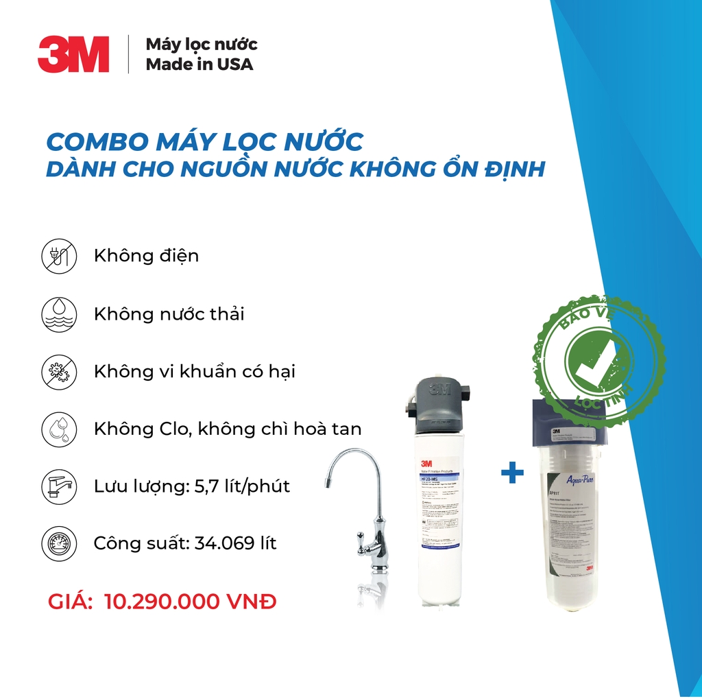 Combo Máy Lọc Nước Lắp Dưới Bồn Rửa 3M BREW120-MS Kèm Lọc Thô Cao Cấp