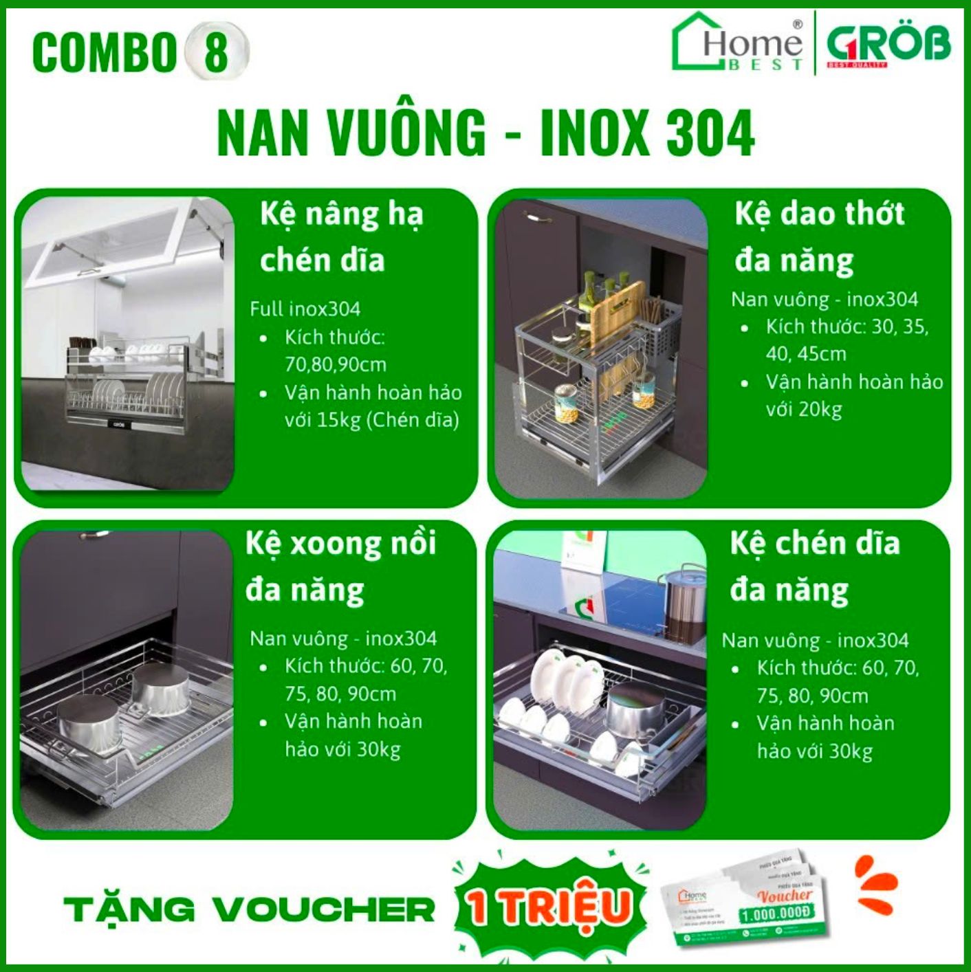 COMBO Phụ kiện tủ bếp cao cấp GROB (4 Món) - Combo 8