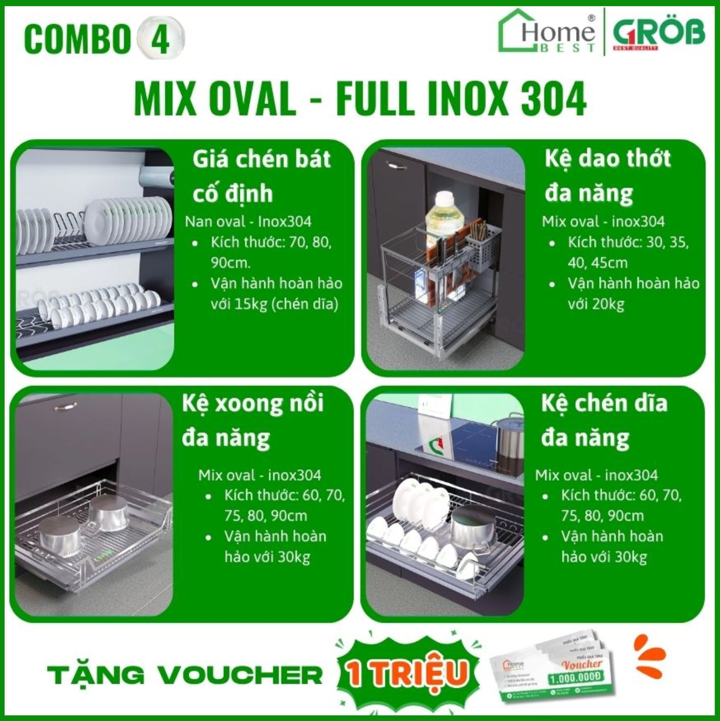 COMBO Phụ kiện tủ bếp cao cấp GROB (4 Món) - Combo 4