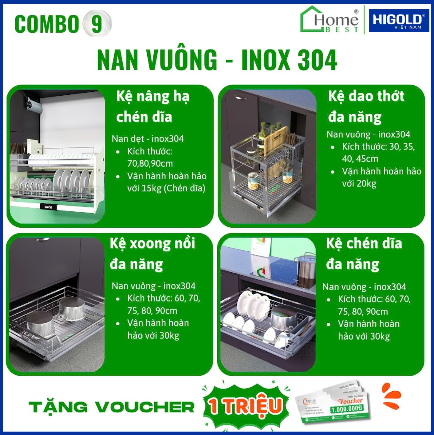 COMBO Phụ kiện tủ bếp cao cấp HIGOLD (4 Món) - Combo 9