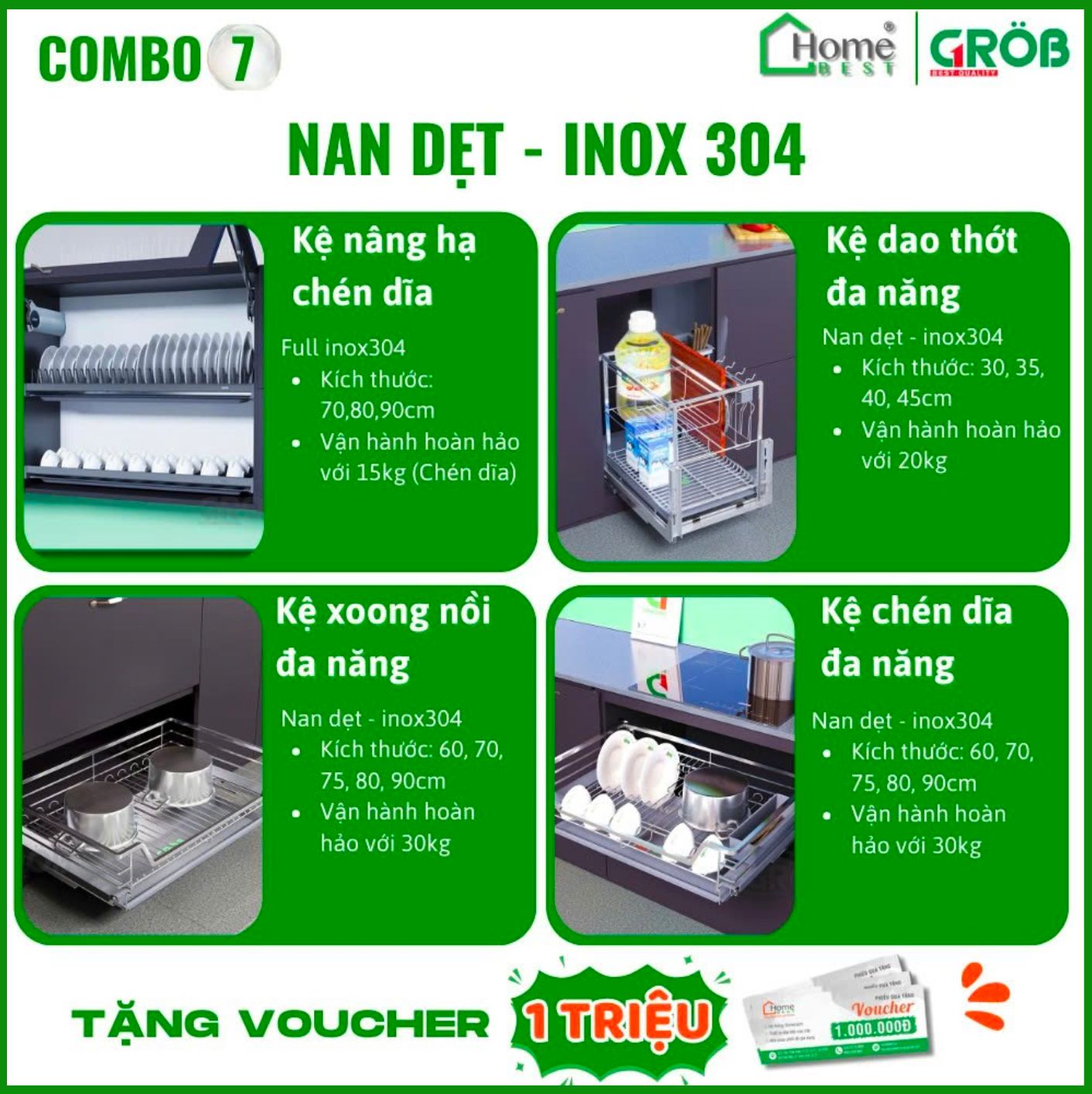 COMBO Phụ kiện tủ bếp cao cấp GROB (4 Món) - Combo 7