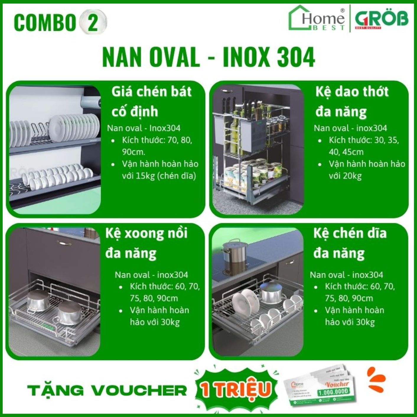COMBO Phụ kiện tủ bếp cao cấp GROB (4 Món) - Combo 2
