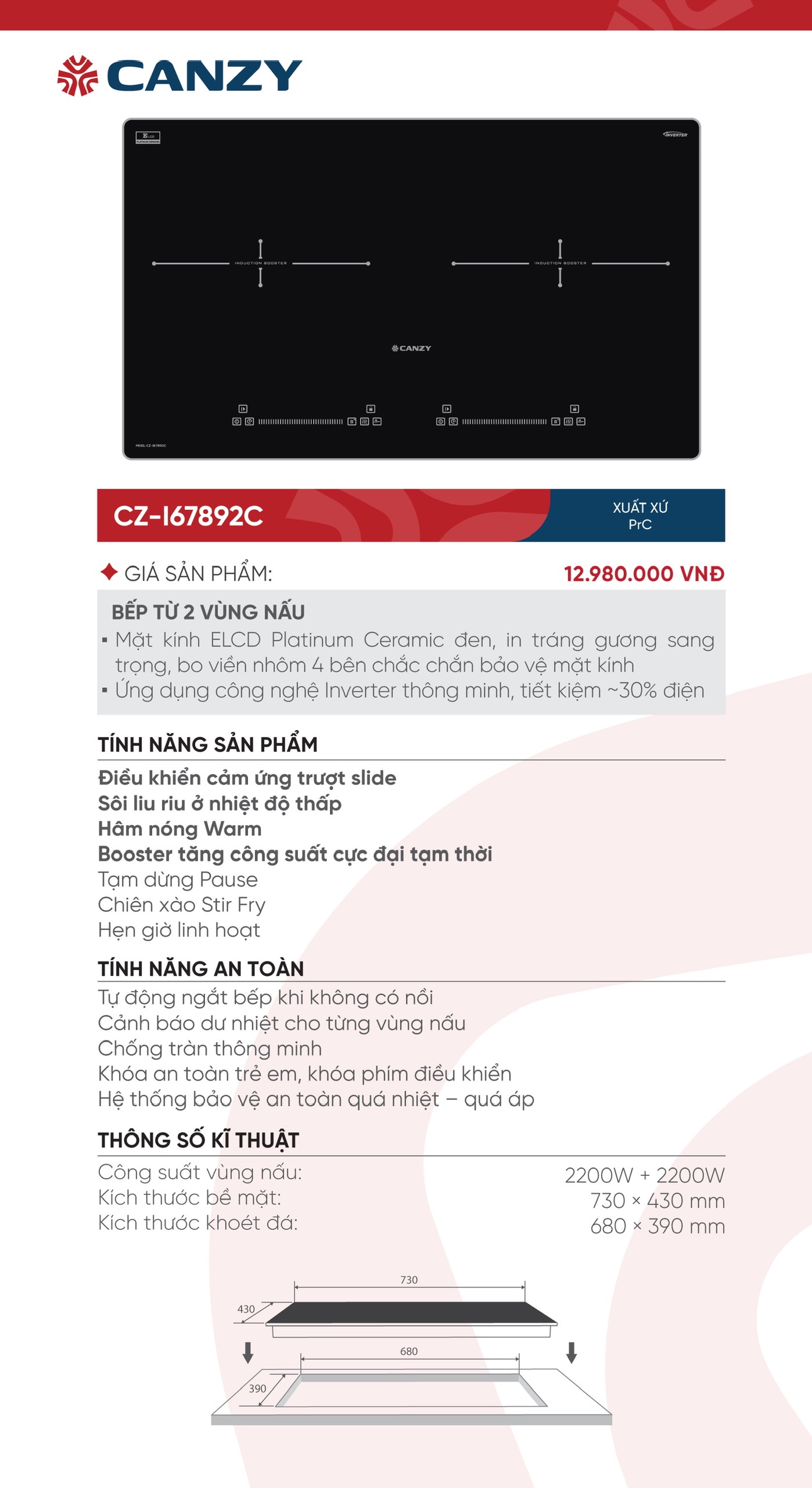 Bếp từ đôi Canzy CZ-I67892C