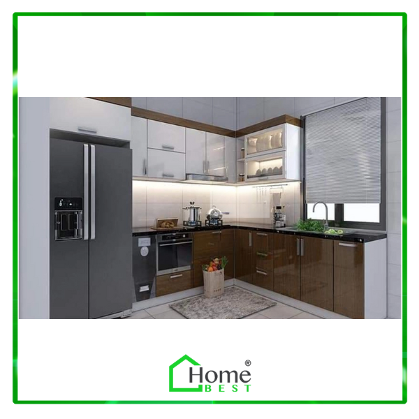 Tủ bếp Acrylic chữ L hiện đại