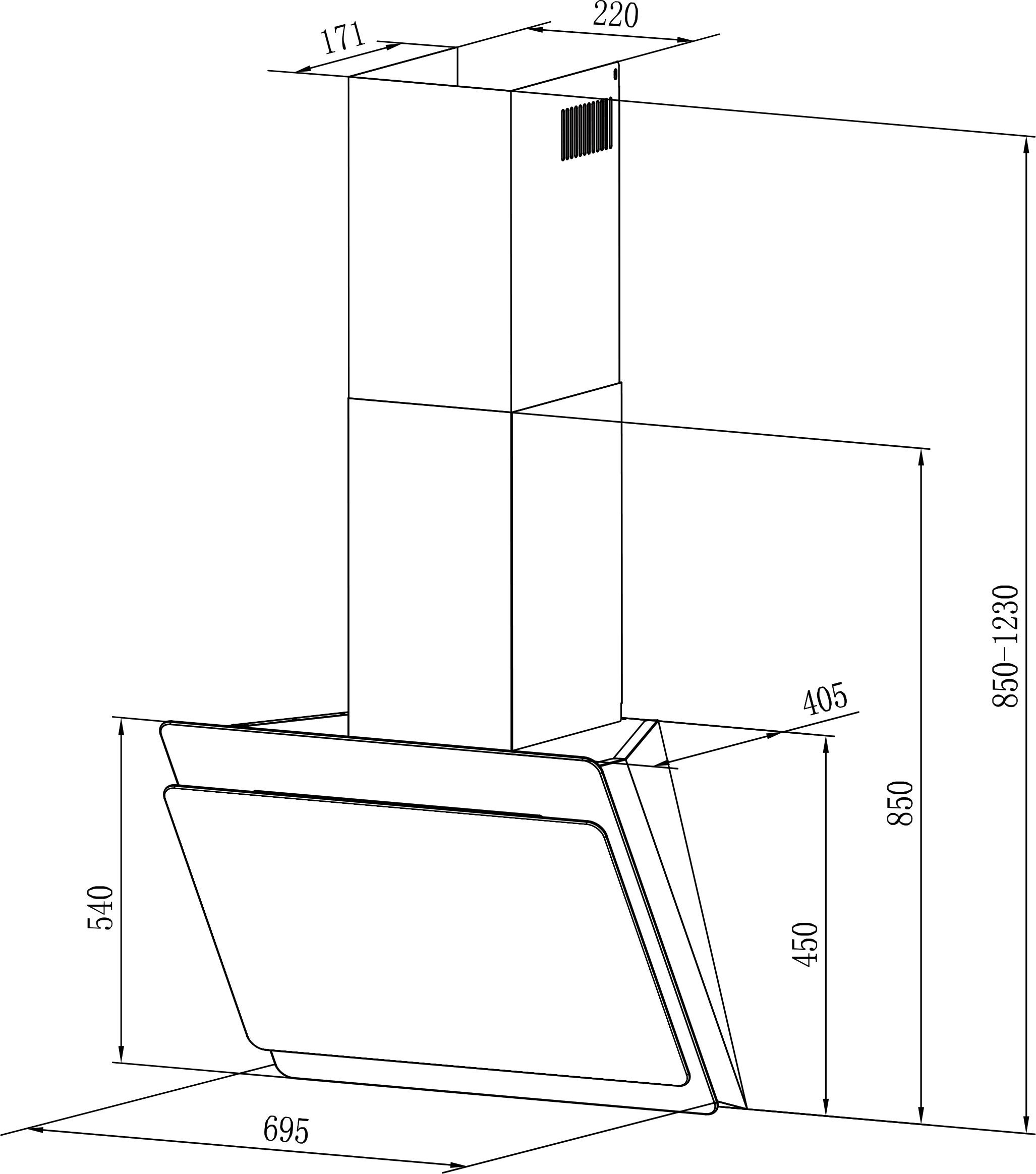 Máy hút khói, hút mùi kính vát Tomate TOM 3374