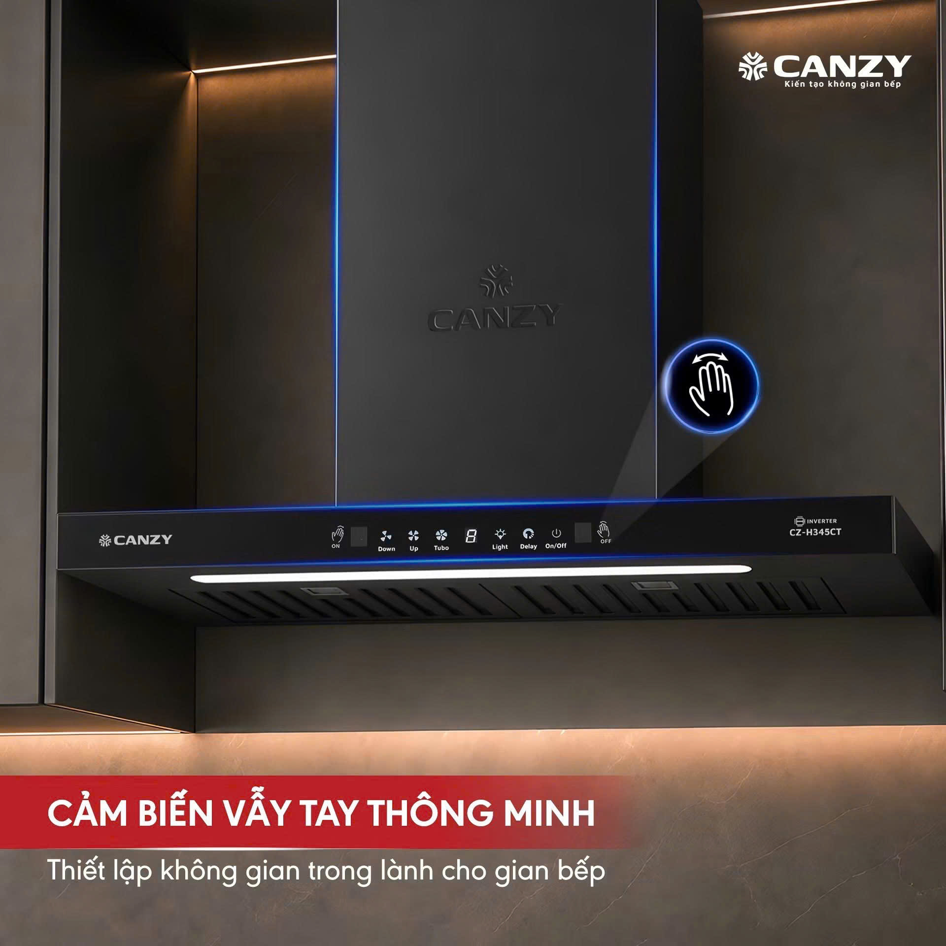Máy hút khói, hút mùi kính ngang Canzy CZ- H345CT (điều khiển cảm ứng vẫy tay)
