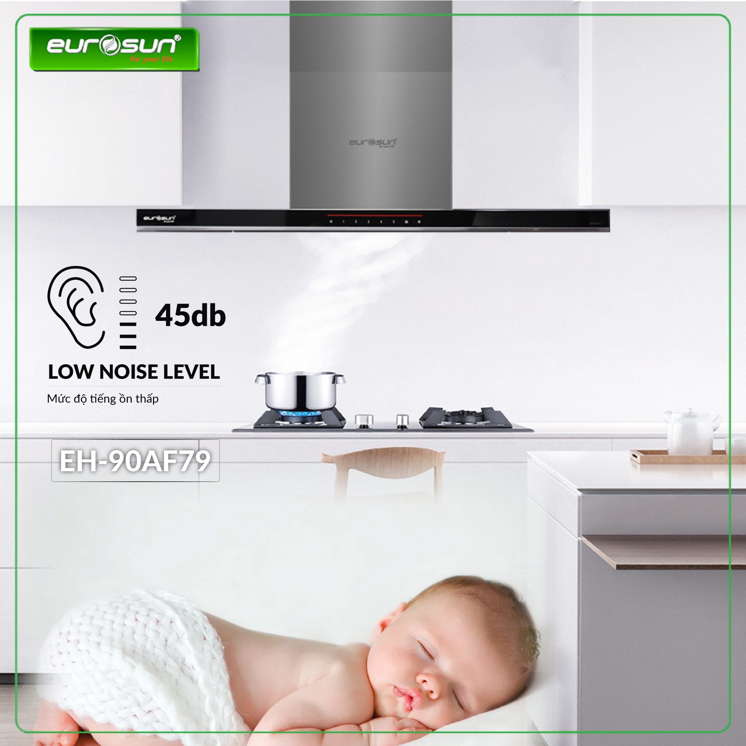 Máy hút khói, hút mùi kính ngang Eurosun EH - 90AF79