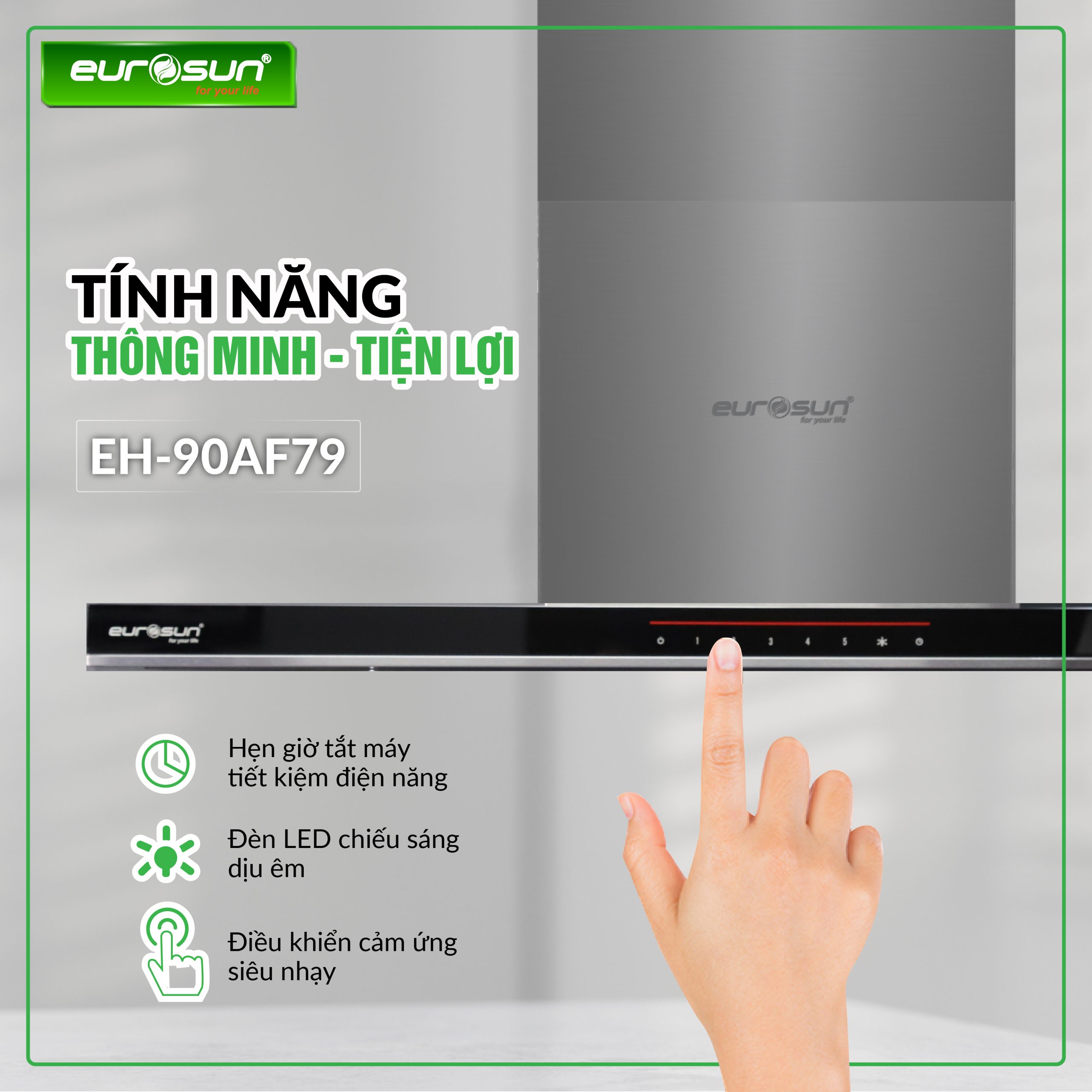 Máy hút khói, hút mùi kính ngang Eurosun EH - 90AF79