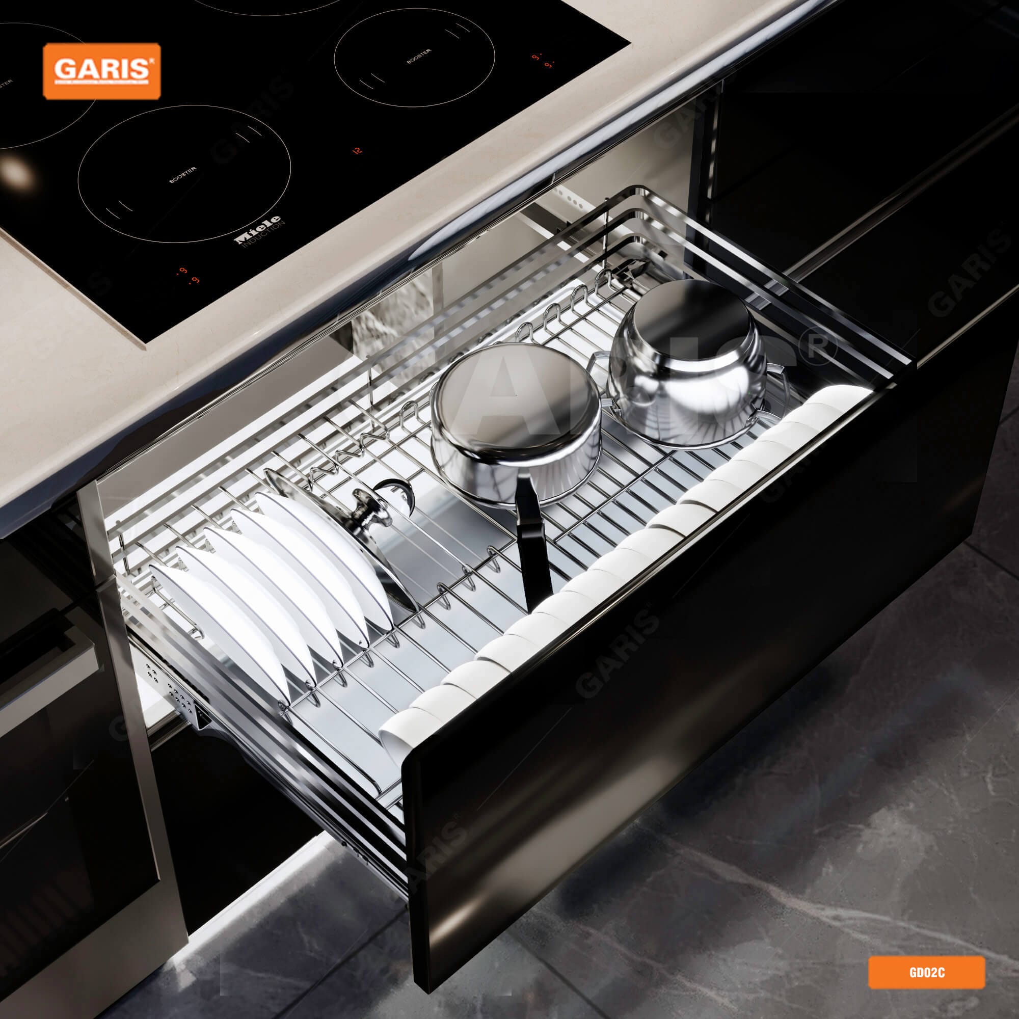 Giá bát đĩa, cánh kéo Garis GD02C - cánh mở Garis GD04C