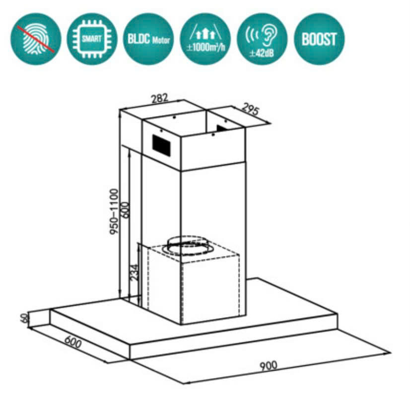 Máy hút khói, hút mùi kính ngang GrandX GX H90IL89 (GX H90IL89M)
