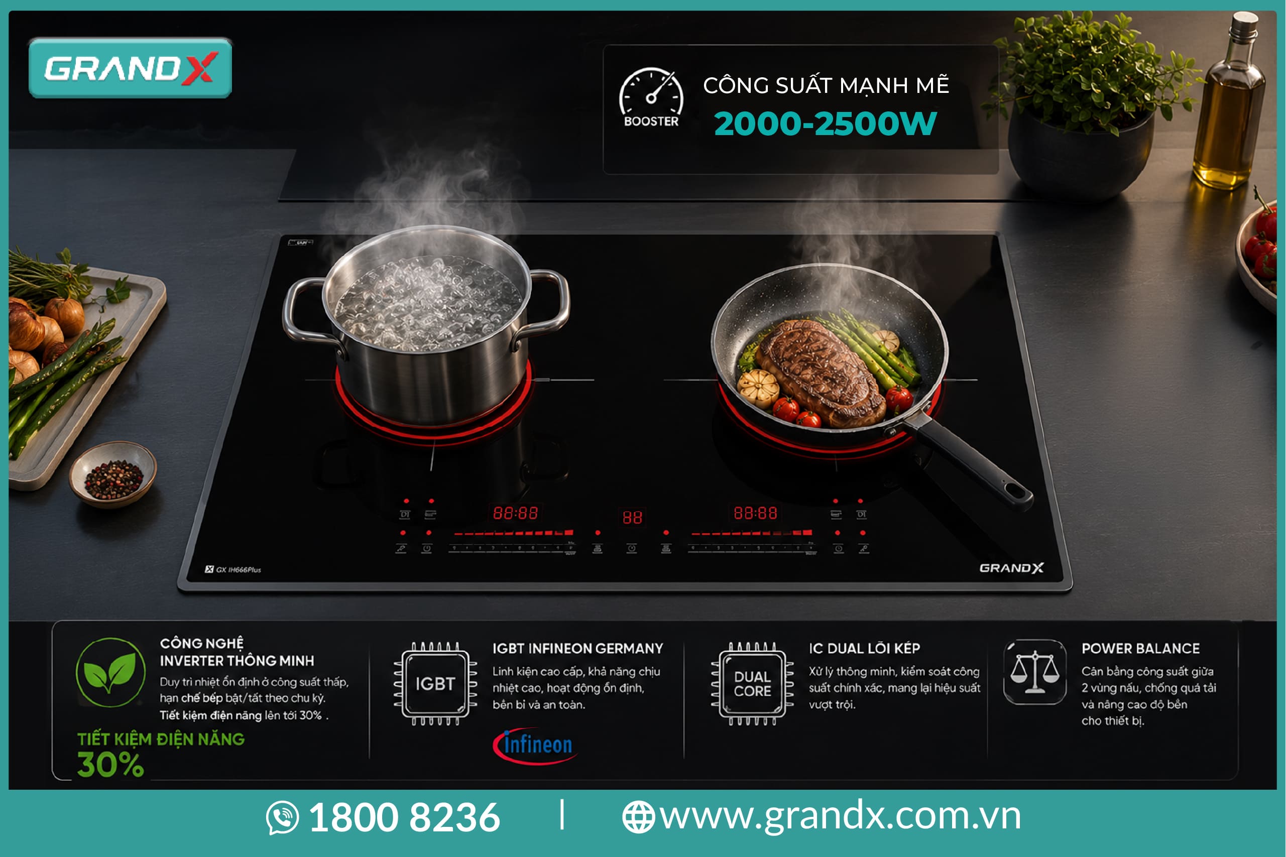 Bếp từ đôi GrandX GX IH666Plus