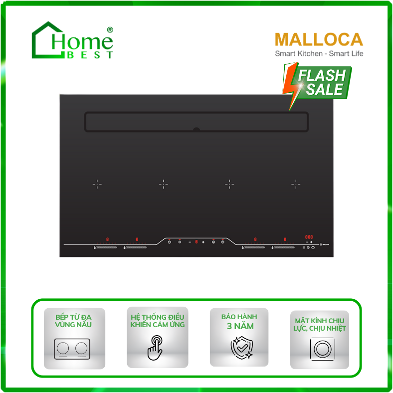 Bếp điện bốn từ kết hợp hút mùi Malloca HIH-904 SLIM