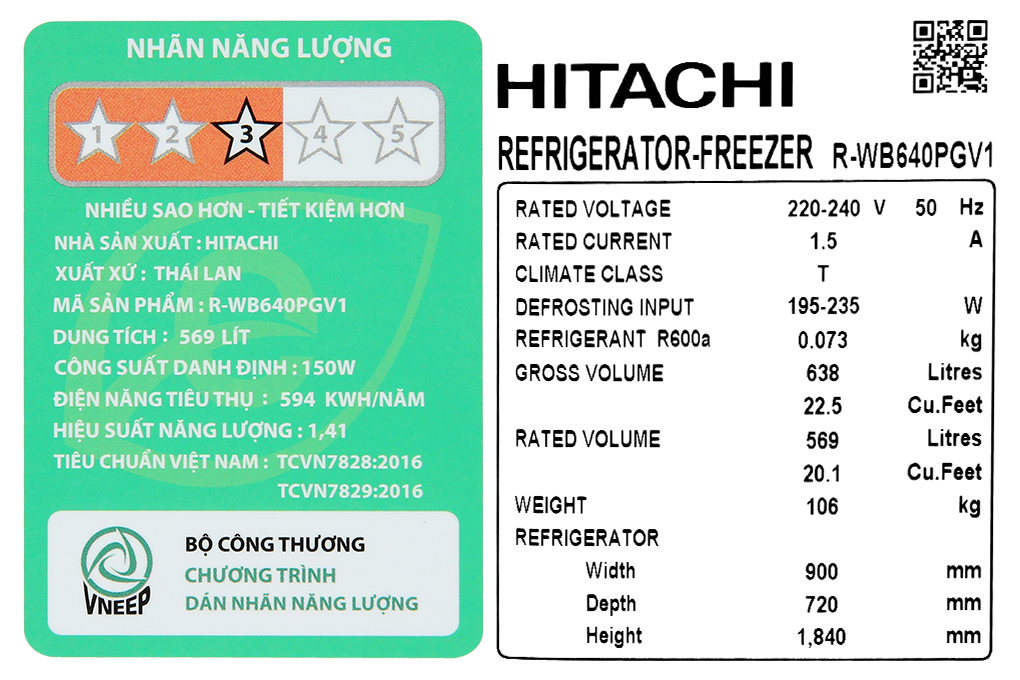 Tủ lạnh 4 cánh Hitachi R-WB640PGV1
