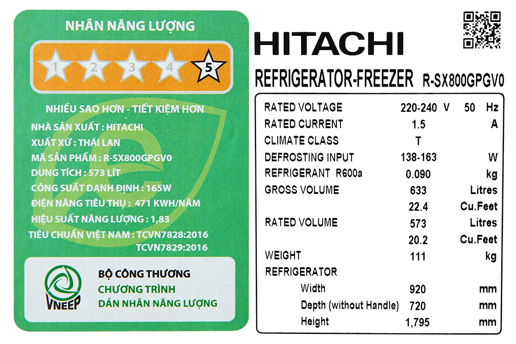 Tủ lạnh 2 cánh Hitachi R-SX800GPGV0 GBK