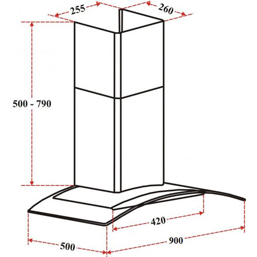 Máy hút khói, hút mùi kính cong Dmestik TL 4290 DMK