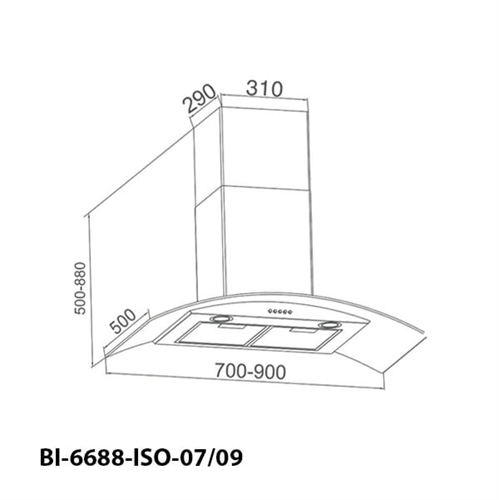 Máy hút khói, hút mùi kính cong Binova BI-6688-ISO-07