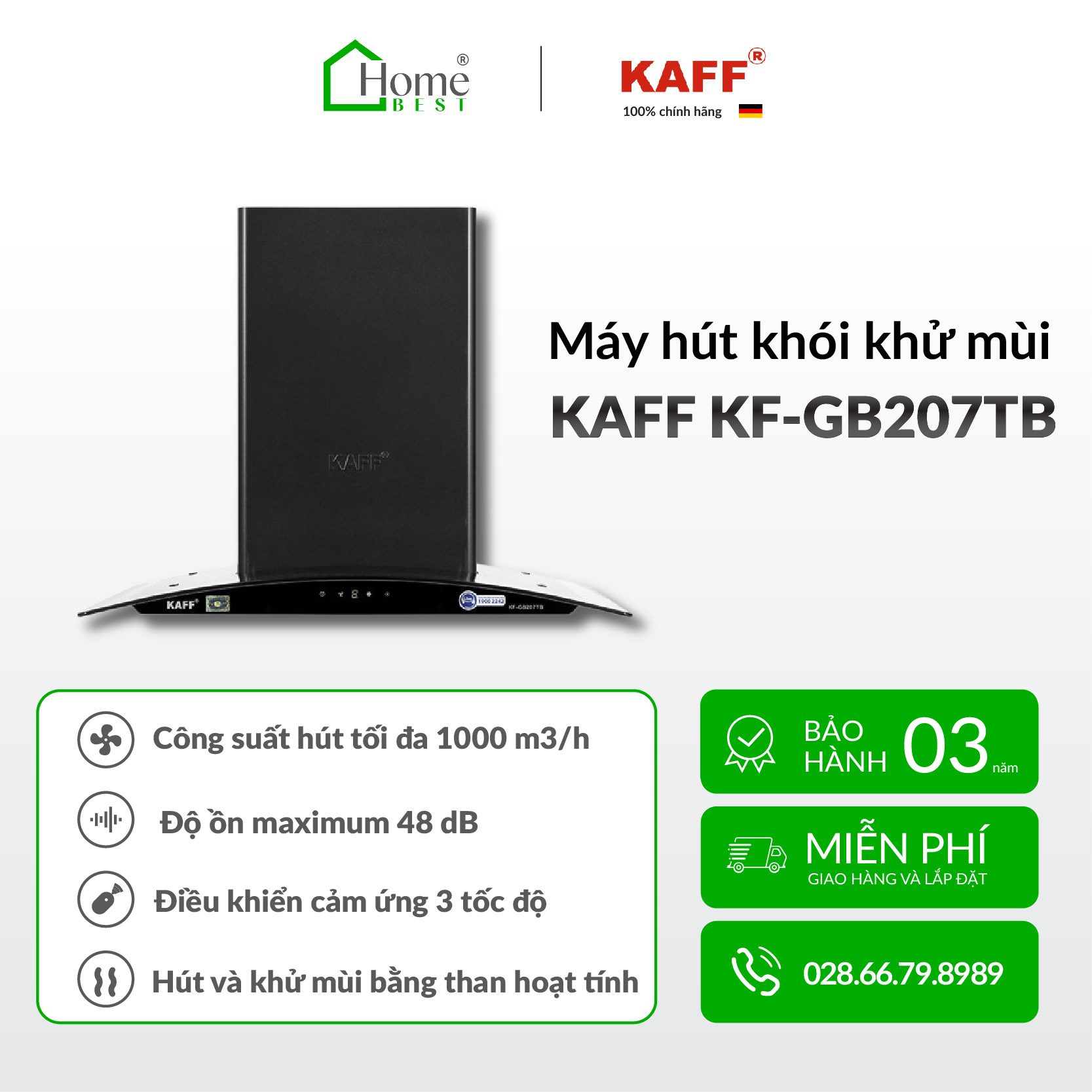 Máy hút khói, hút mùi kính cong KAFF KF-GB207TB