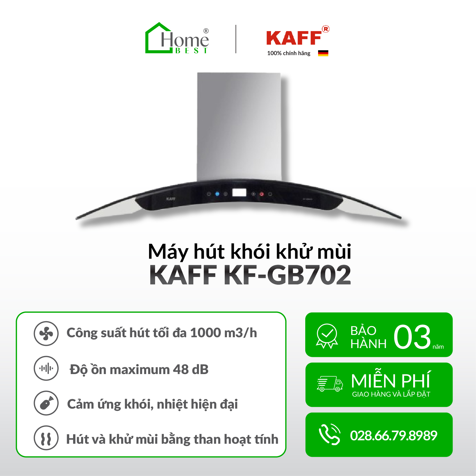 Máy hút khói, hút mùi kính cong KAFF KF-GB702