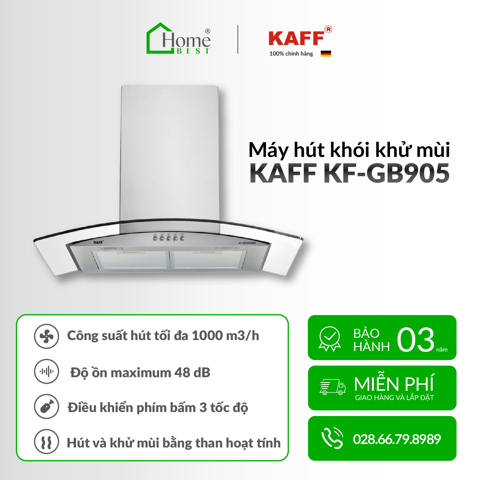 Máy hút khói, hút mùi kính cong KAFF KF-GB905