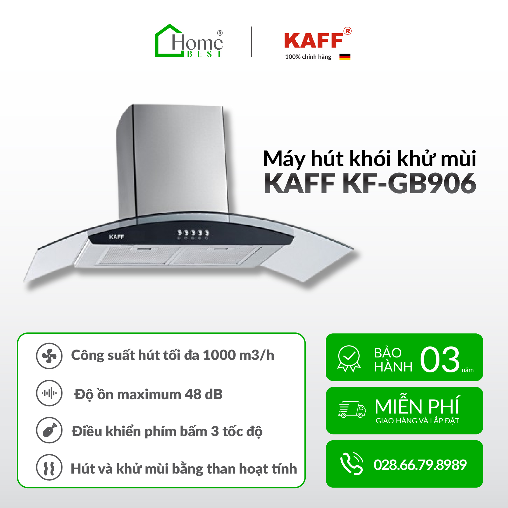 Máy hút khói, hút mùi kính cong KAFF KF-GB906