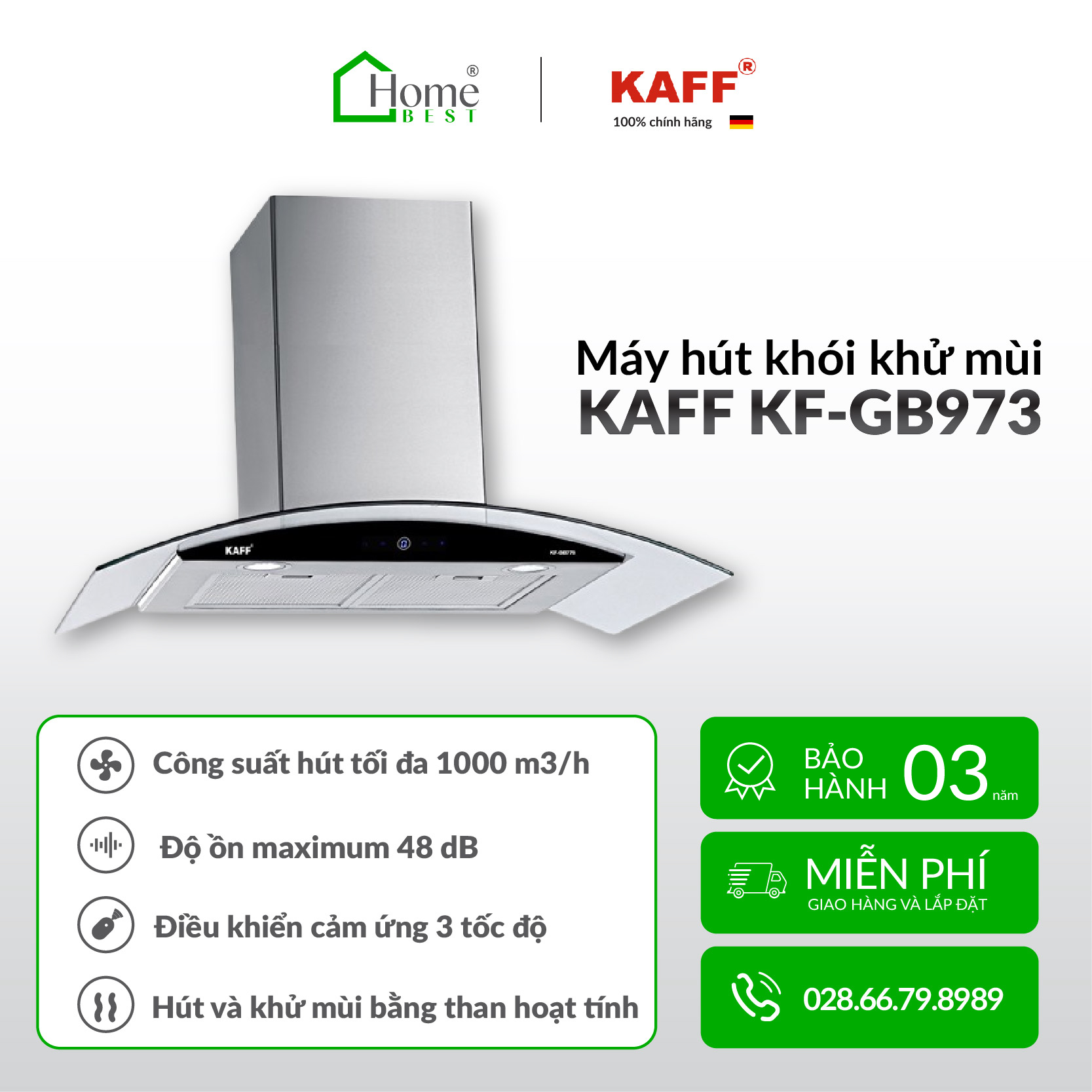 Máy hút khói, hút mùi kính cong KAFF KF-GB973