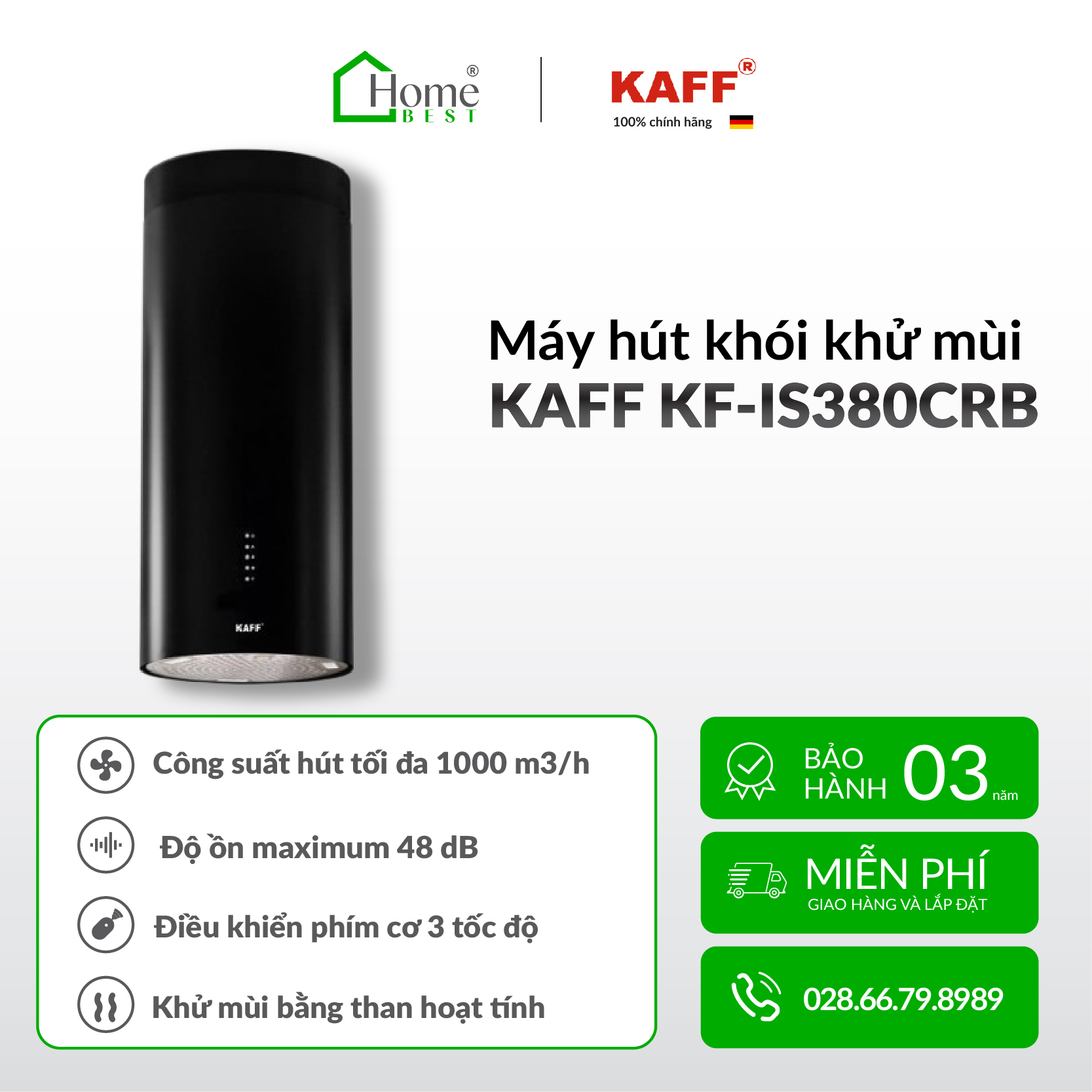 Máy hút khói, hút mùi đảo KAFF KF-IS380CRB