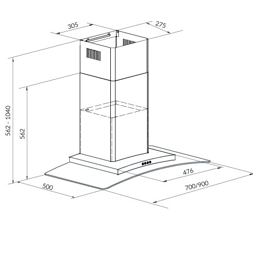 Máy hút khói, hút mùi kính cong Eurosun EH - 90AF81S